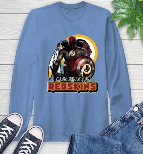 NFL Captain America Thor Spider Man Hawkeye Avengers Endgame Football Washington Redskins Long Sleeve T-Shirt 11
