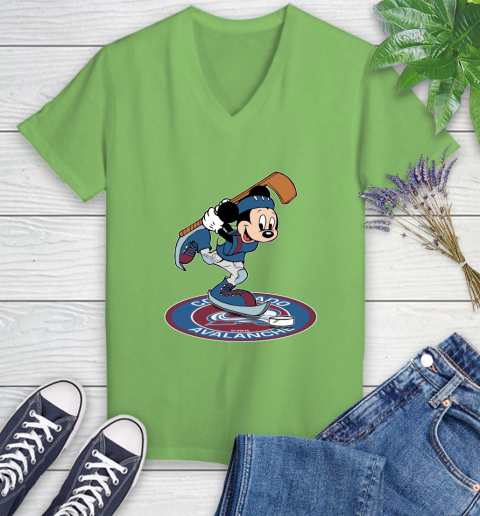 NHL Hockey Colorado Avalanche Cheerful Mickey Disney Shirt Women's V-Neck T-Shirt 9