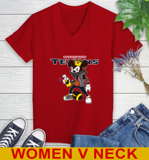 Houston Texans NFL Football Mickey Peace Sign Sports Women's V-Neck T-Shirt 12