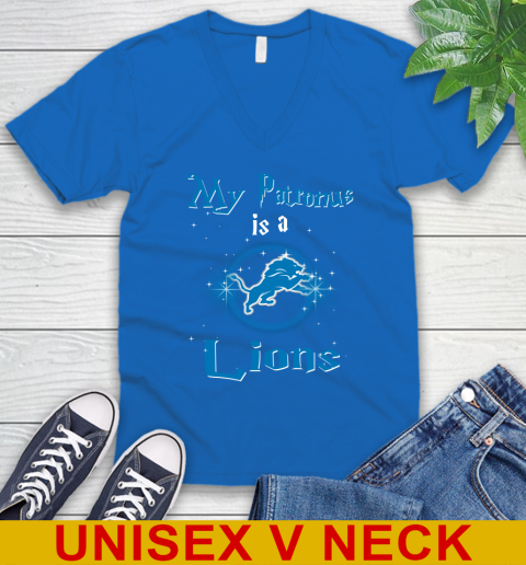 NFL Football Harry Potter My Patronus Is A Detroit Lions V-Neck T-Shirt - Image 6