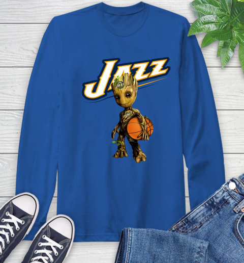 Utah Jazz NBA Basketball Groot Marvel Guardians Of The Galaxy Long Sleeve T-Shirt 9