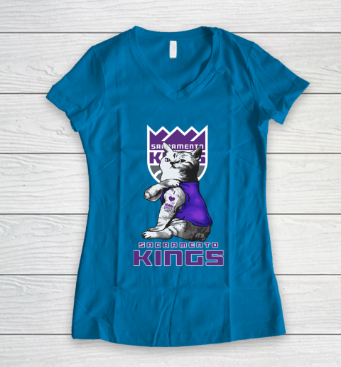 NBA Basketball My Cat Loves Sacramento Kings Women's V-Neck T-Shirt 5