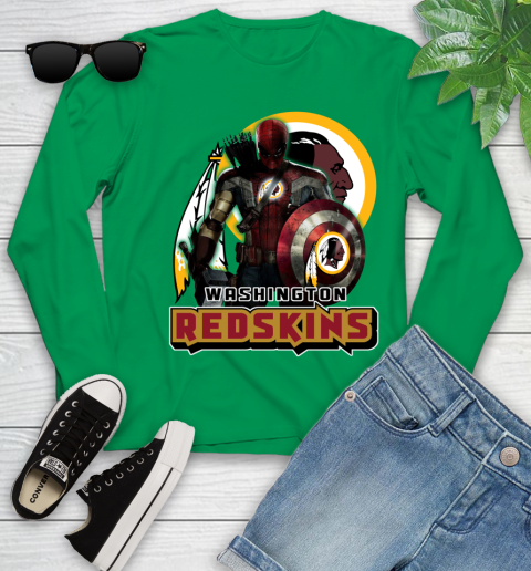 NFL Captain America Thor Spider Man Hawkeye Avengers Endgame Football Washington Redskins Youth Long Sleeve 6