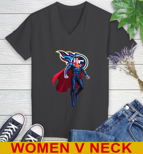 NFL Superman DC Sports Football Tennessee Titans Women's V-Neck T-Shirt 9