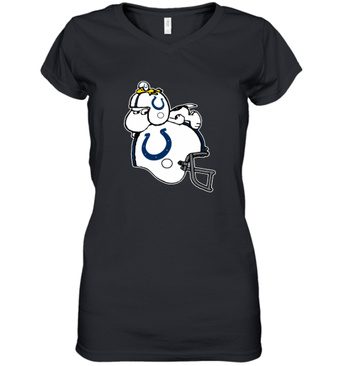 Snoopy And Woodstock Resting On Indianapolis Colts Helmet Women's V-Neck T-Shirt
