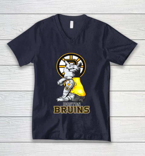 NHL My Cat Loves Boston Bruins Hockey V-Neck T-Shirt 2
