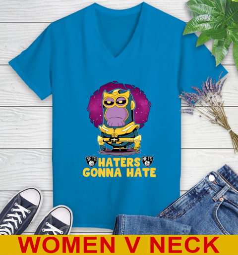 NBA Basketball Brooklyn Nets Haters Gonna Hate Thanos Minion Marvel Shirt Women's V-Neck T-Shirt 8