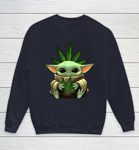 Baby Yoda Hug Marijuana Canabis Youth Sweatshirt 3