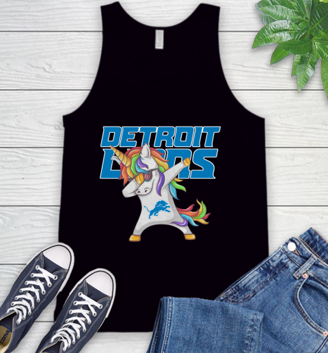 Detroit Lions NFL Football Funny Unicorn Dabbing Sports Tank Top 2