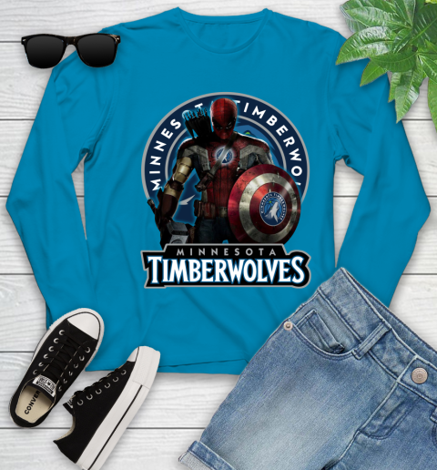 Minnesota Timberwolves NBA Basketball Captain America Thor Spider Man Hawkeye Avengers Youth Long Sleeve 7