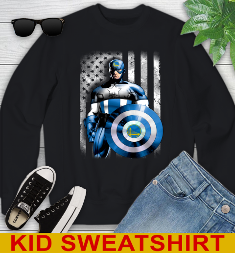 Golden State Warriors NBA Basketball Captain America Marvel Avengers American Flag Shirt Youth Sweatshirt