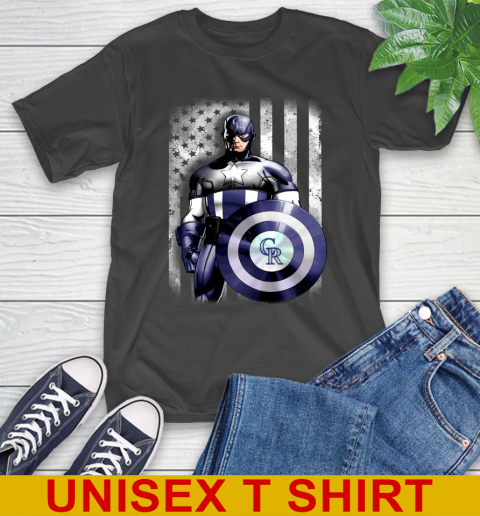 Colorado Rockies MLB Baseball Captain America Marvel Avengers American Flag Shirt T-Shirt
