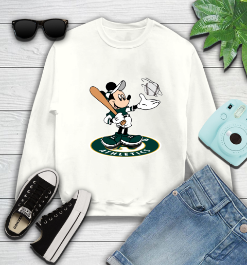 MLB Baseball Oakland Athletics Cheerful Mickey Disney Shirt Sweatshirt 2