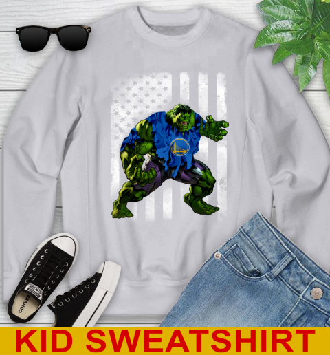 Golden State Warriors Hulk Marvel Avengers NBA Basketball American Flag Youth Sweatshirt 3