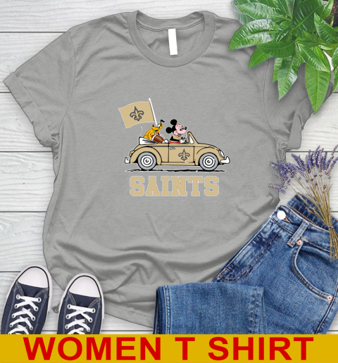 NFL Football New Orleans Saints Pluto Mickey Driving Disney Shirt Women's T-Shirt 11