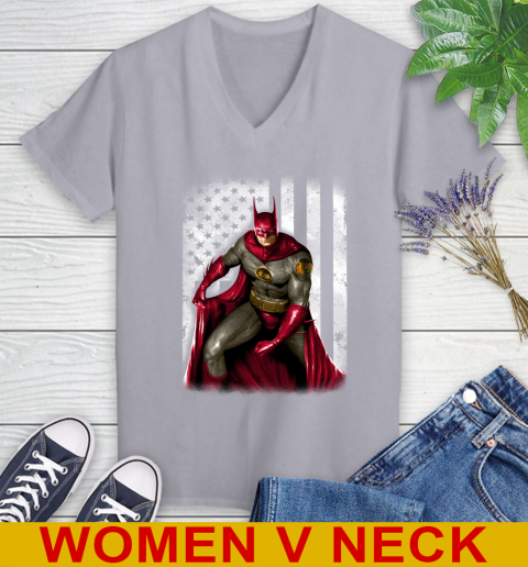Chicago Blackhawks NHL Hockey Batman DC American Flag Shirt Women's V-Neck T-Shirt 4