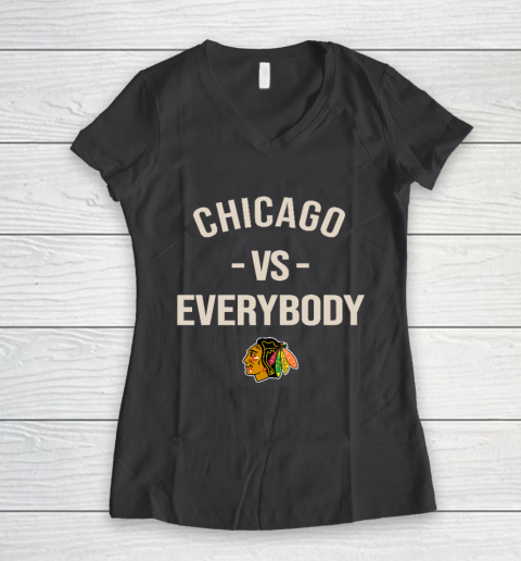 Chicago Blackhawks Vs Everybody Women's V-Neck T-Shirt 6