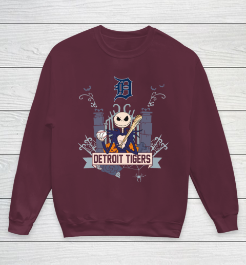 MLB Detroit Tigers Baseball Jack Skellington Halloween Youth Sweatshirt 4