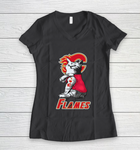 NHL My Cat Loves Calgary Flames Hockey Women's V-Neck T-Shirt 6