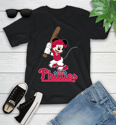 MLB Baseball Philadelphia Phillies Cheerful Mickey Mouse Shirt Youth T-Shirt