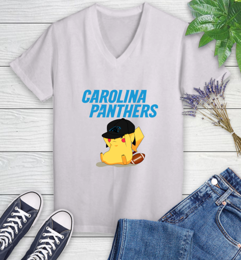 NFL Pikachu Football Sports Carolina Panthers Women's V-Neck T-Shirt