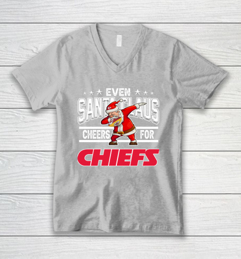 Kansas City Chiefs Even Santa Claus Cheers For Christmas NFL V-Neck T-Shirt 3