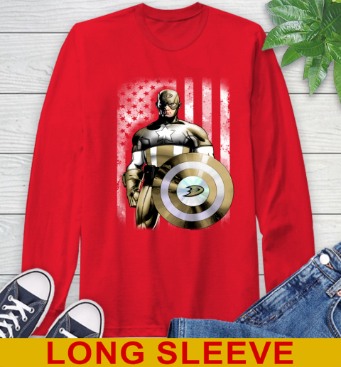 Anaheim Ducks NHL Hockey Captain America Marvel Avengers American Flag Shirt Long Sleeve T-Shirt 12
