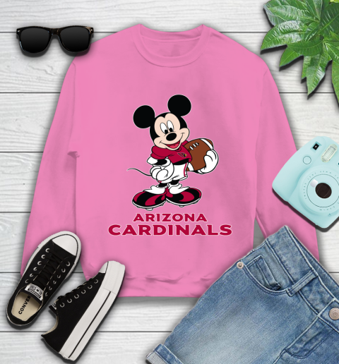 NFL Football Arizona Cardinals Cheerful Mickey Mouse Shirt Youth Sweatshirt 6