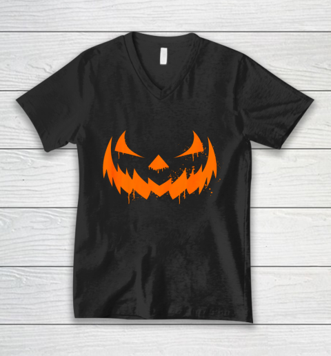 Scary Pumpkin Laugh Spooky Halloween Costume Funny Horror V-Neck T-Shirt