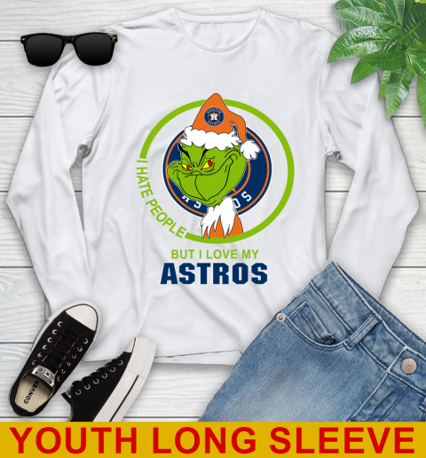Houston Astros MLB Christmas Grinch I Hate People But I Love My Favorite Baseball Team Youth Long Sleeve