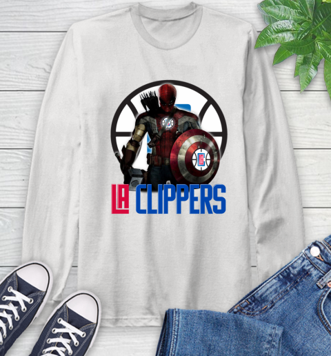 LA Clippers NBA Basketball Captain America Thor Spider Man Hawkeye Avengers Long Sleeve T-Shirt