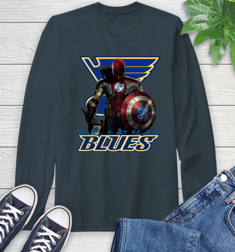 NHL Captain America Thor Spider Man Hawkeye Avengers Endgame Hockey St.Louis Blues Long Sleeve T-Shirt 8