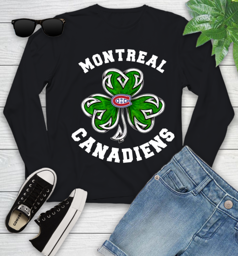 NHL Montreal Canadiens Three Leaf Clover St Patrick's Day Hockey Sports Youth Long Sleeve