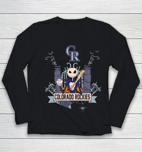 MLB Colorado Rockies Baseball Jack Skellington Halloween Youth Long Sleeve