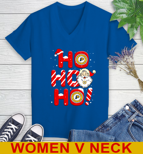 Indiana Pacers NBA Basketball Ho Ho Ho Santa Claus Merry Christmas Shirt Women's V-Neck T-Shirt 9
