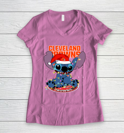 Cleveland Browns NFL Football noel stitch Christmas Women's V-Neck T-Shirt - Image 9