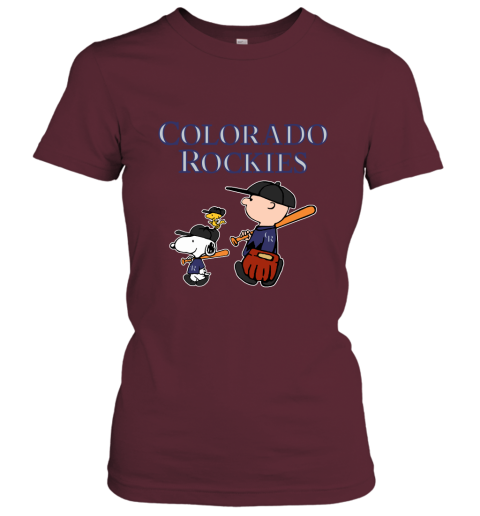 Colorado Rockies Let's Play Baseball Together Snoopy MLB Women's T-Shirt