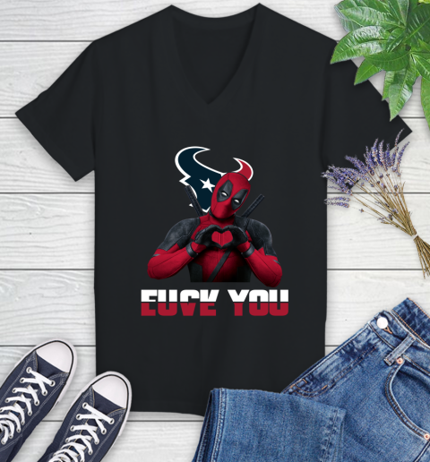 NHL Houston Texans Deadpool Love You Fuck You Football Sports Women's V-Neck T-Shirt