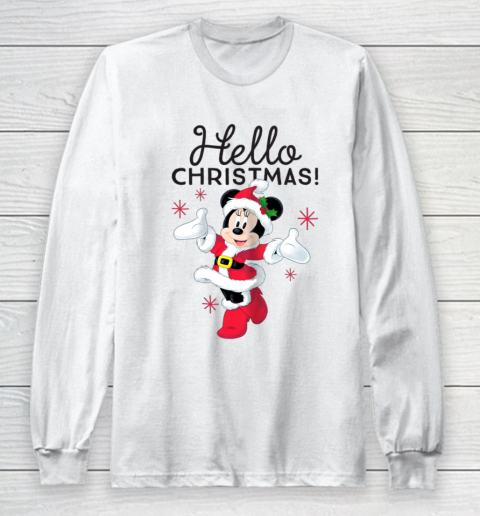 Disney Santa Minnie Mouse Hello Christmas Holiday Long Sleeve T-Shirt