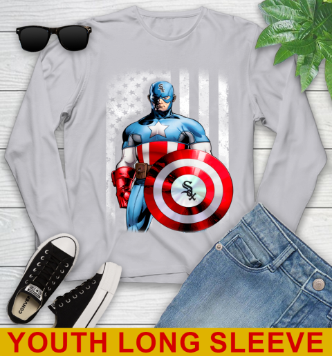 Chicago White Sox MLB Baseball Captain America Marvel Avengers American Flag Shirt Youth Long Sleeve 5
