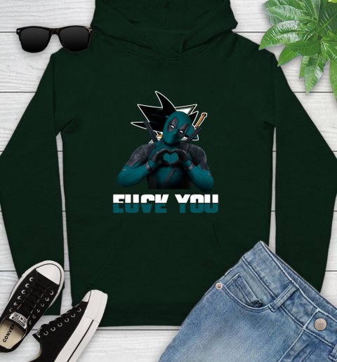 NHL San Jose Sharks Deadpool Love You Fuck You Hockey Sports Youth Hoodie 14