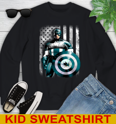 San Jose Sharks NHL Hockey Captain America Marvel Avengers American Flag Shirt Youth Sweatshirt
