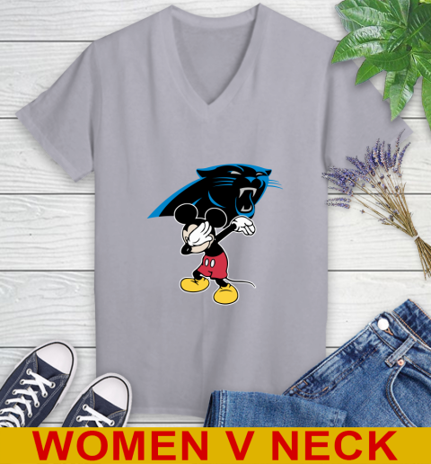 Carolina Panthers NFL Football Dabbing Mickey Disney Sports Women's V-Neck T-Shirt 5