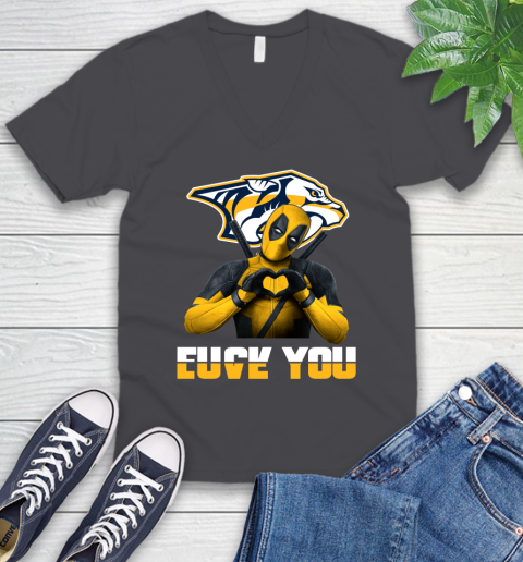 NHL Nashville Predators Deadpool Love You Fuck You Hockey Sports V-Neck T-Shirt 4