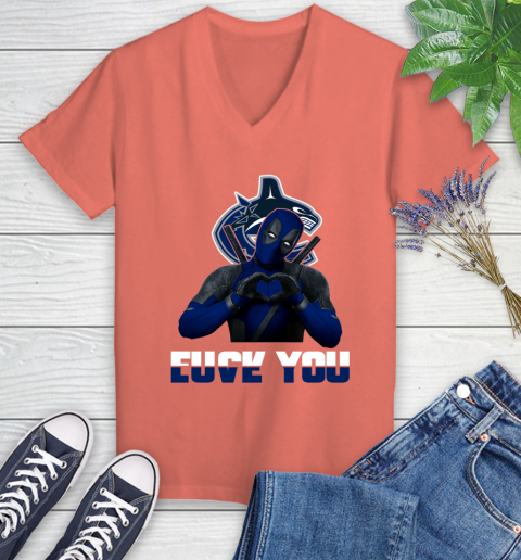 NHL Vancouver Canucks Deadpool Love You Fuck You Hockey Sports Women's V-Neck T-Shirt 6