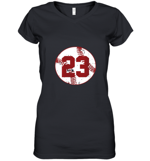 Womens Vintage Baseball Number 23 Shirt Cool Softball Mom Gift Women's V-Neck T-Shirt