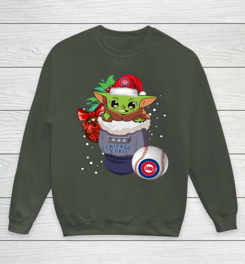Chicago Cubs Christmas Baby Yoda Star Wars Funny Happy MLB Youth Sweatshirt 10
