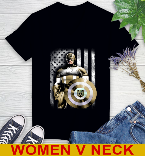 Vegas Golden Knights NHL Hockey Captain America Marvel Avengers American Flag Shirt Women's V-Neck T-Shirt