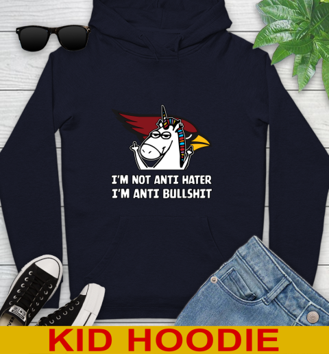 Arizona Cardinals NFL Football Unicorn I'm Not Anti Hater I'm Anti Bullshit Youth Hoodie 4