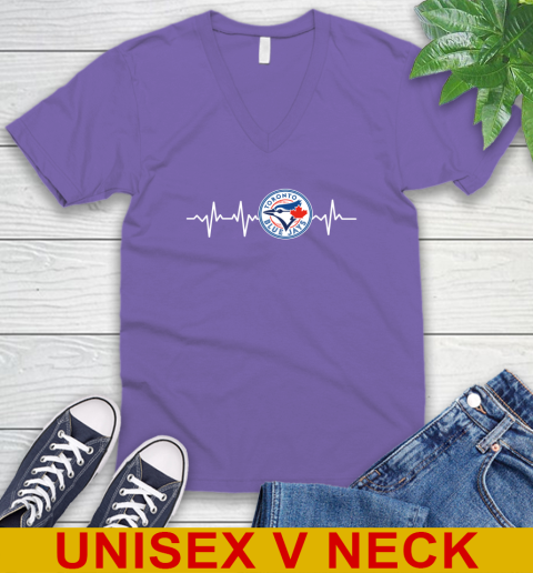 Toronto Blue Jays MLB Baseball Heart Beat Shirt V-Neck T-Shirt 8